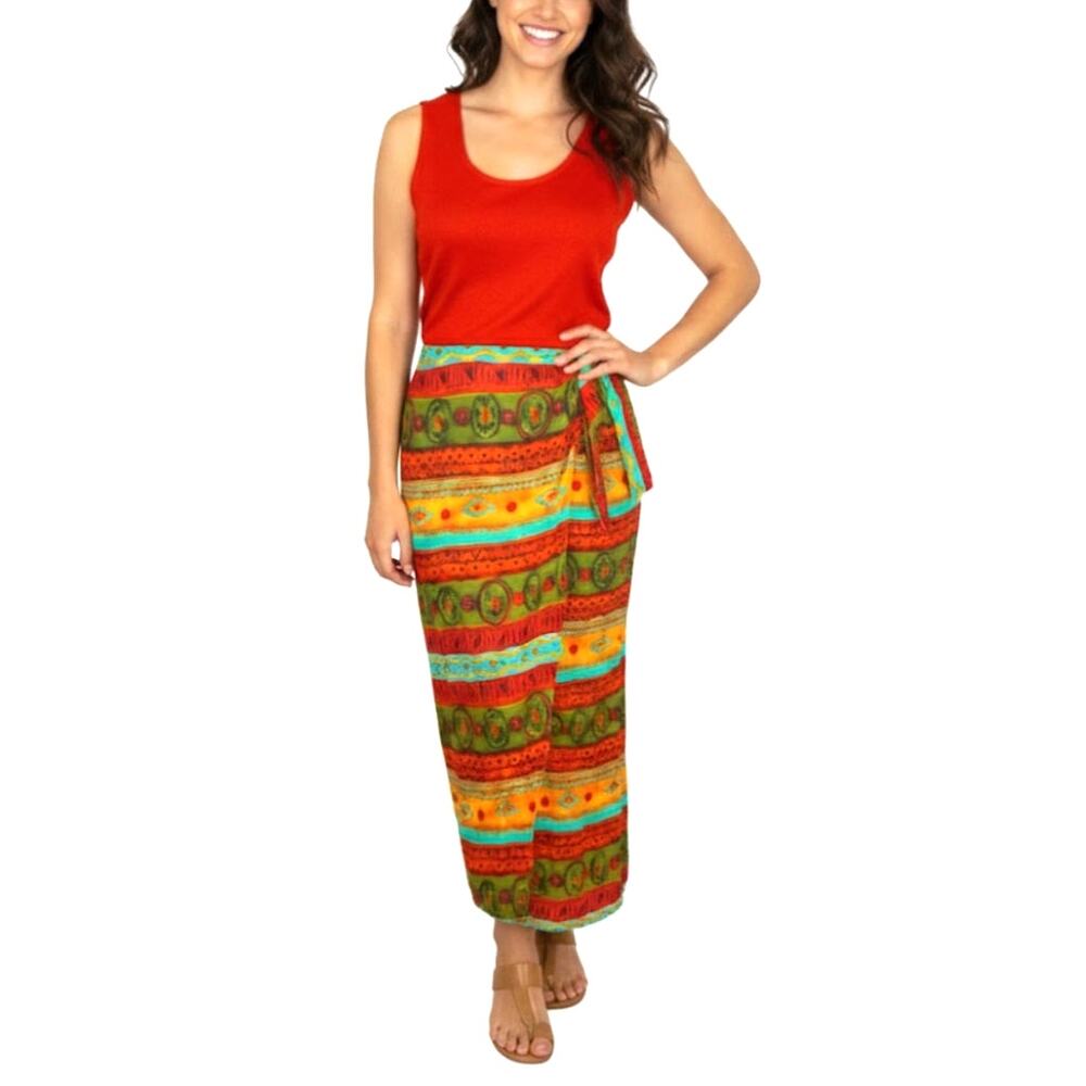 Vintage 90s Sarong Wrap Dress Tie Waist Aztec Multi Maxi Dress Friends Monica